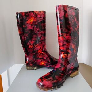 Merona Women's Size 9 Red and Black Patterned Rain Boots